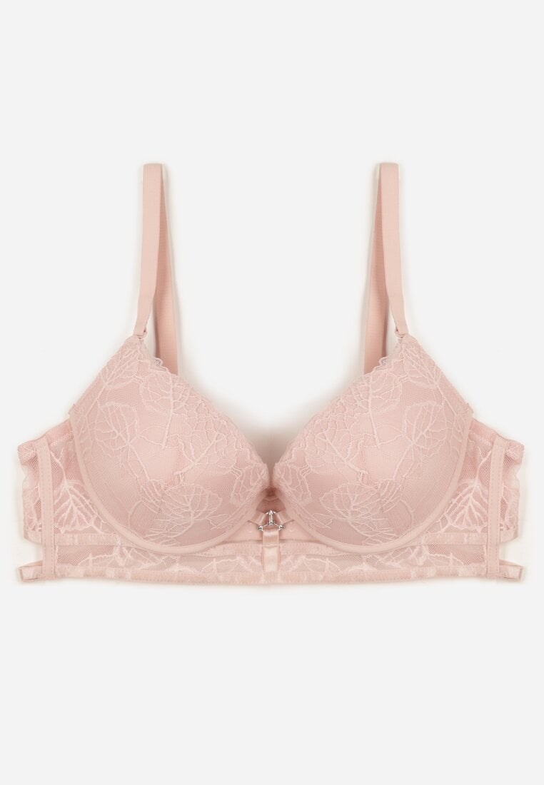 Różowy Klasyczny Biustonosz Zdobiony Koronką i Aplikacją Metheis