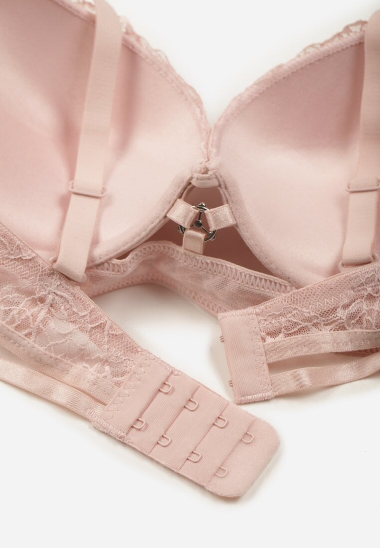 Różowy Klasyczny Biustonosz Zdobiony Koronką i Aplikacją Metheis