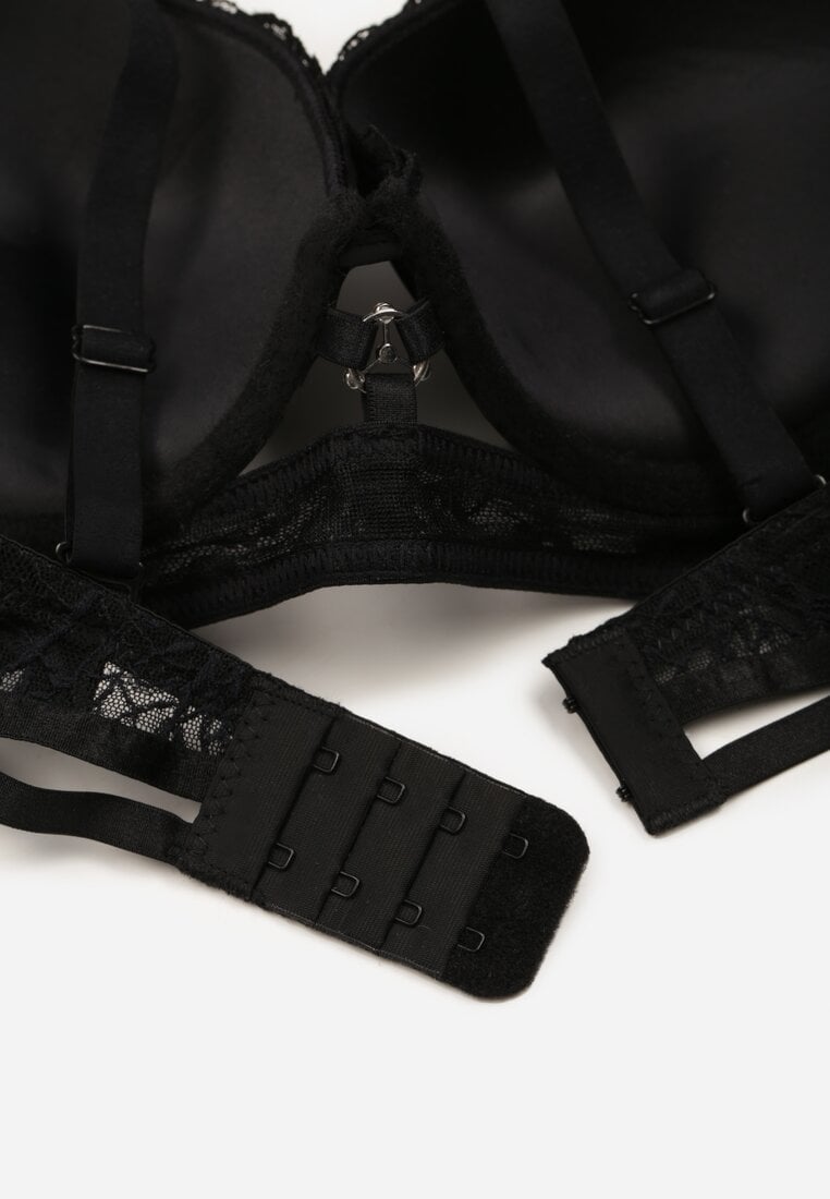 Czarny Klasyczny Biustonosz Zdobiony Koronką i Aplikacją Metheis