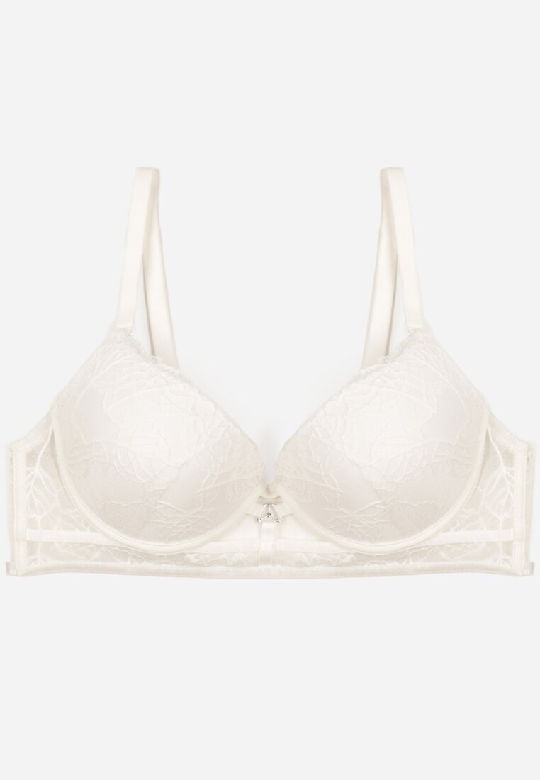 Jasnobeżowy Klasyczny Biustonosz Zdobiony Koronką i Aplikacją Metheis