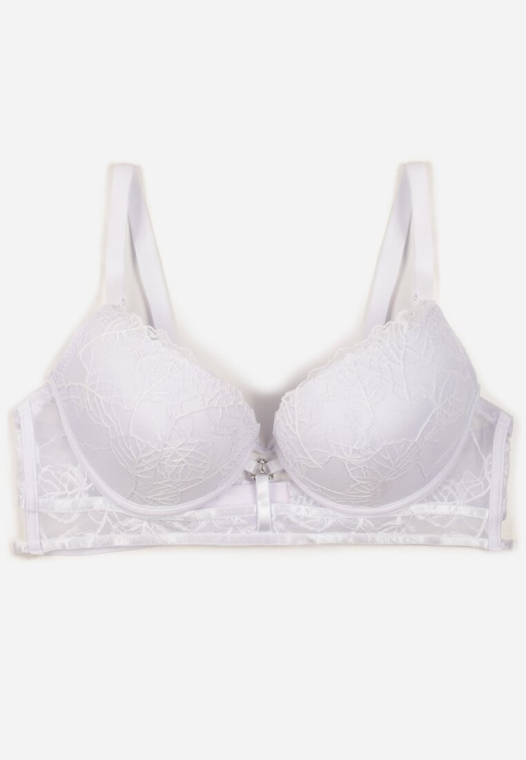 Biały Klasyczny Biustonosz Zdobiony Koronką i Aplikacją Metheis