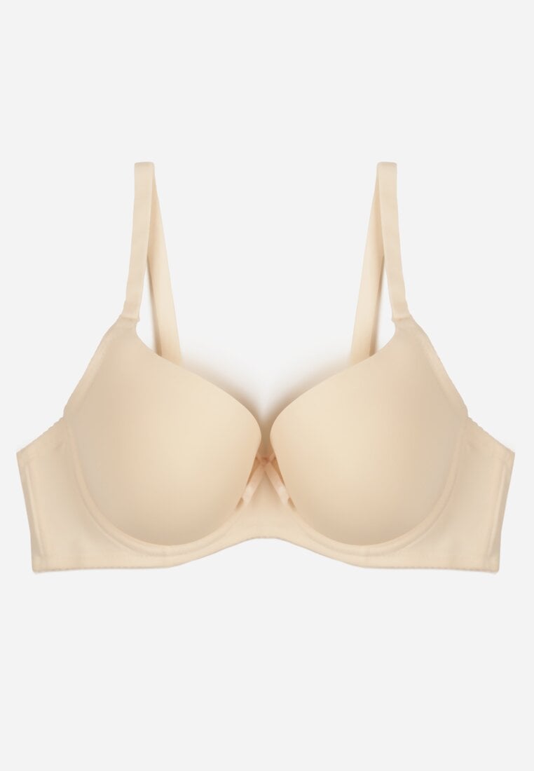 Beżowy Klasyczny Biustonosz o Gładkim Wykończeniu Lamisa