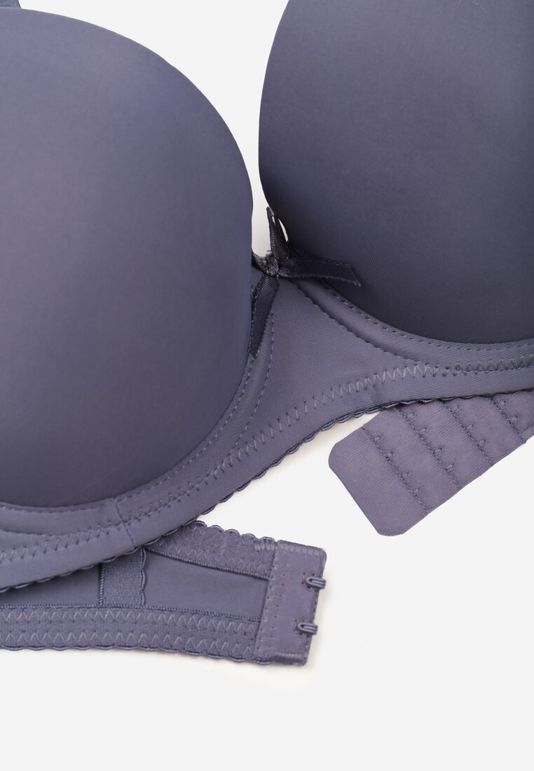 Granatowy Klasyczny Biustonosz o Gładkim Wykończeniu Lamisa