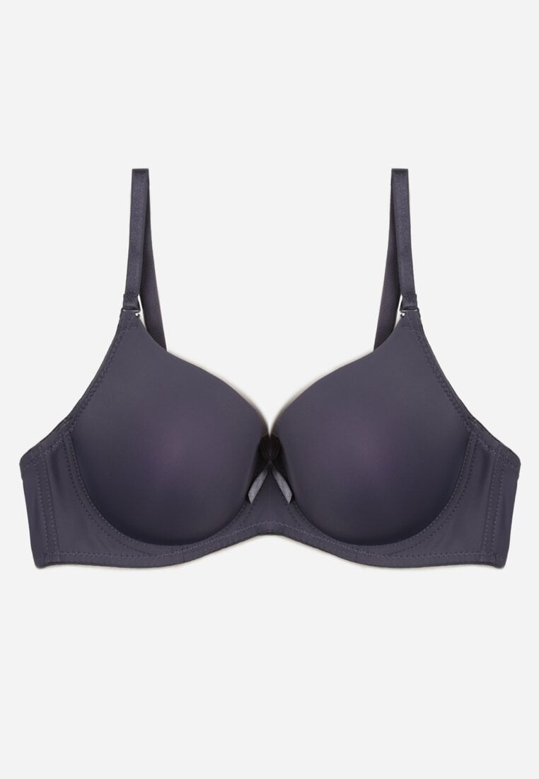 Granatowy Klasyczny Biustonosz o Gładkim Wykończeniu z Kokardką Adothyia