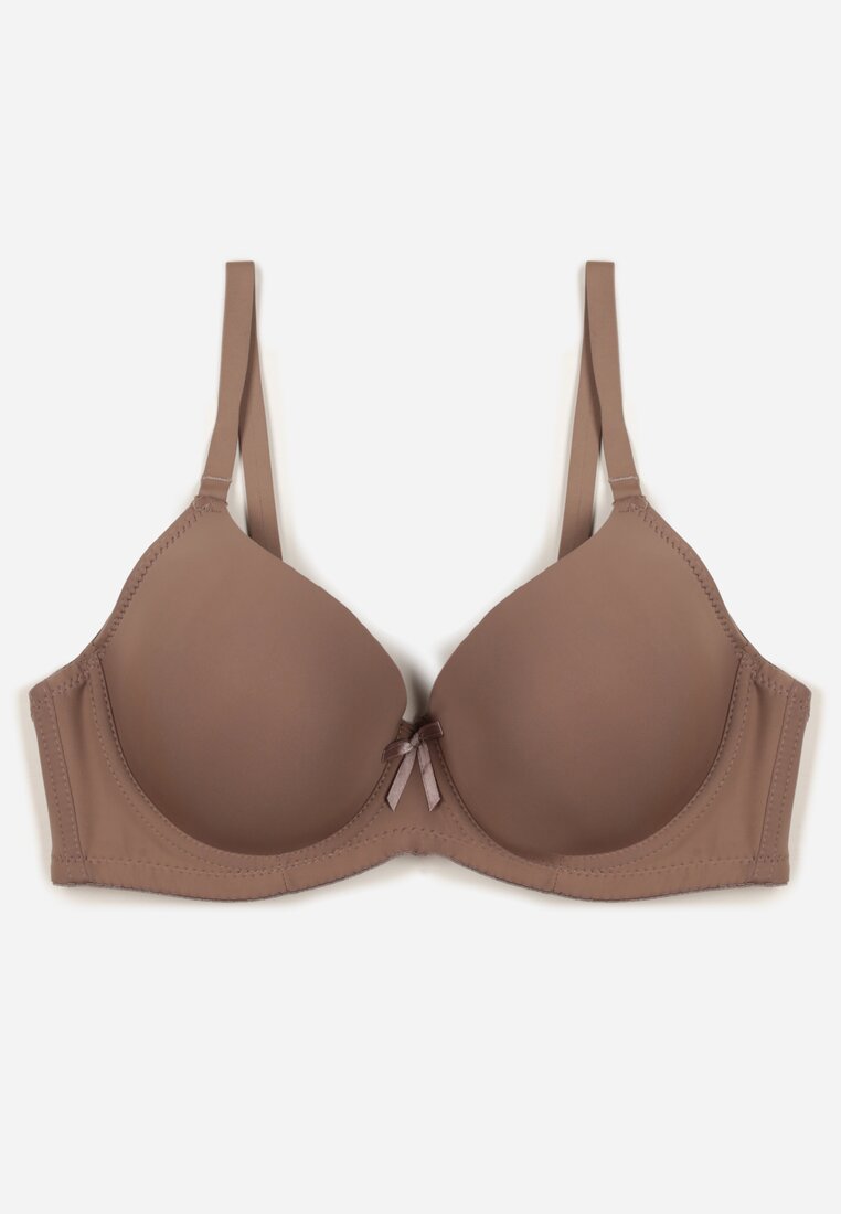 Beżowy Klasyczny Biustonosz o Gładkim Wykończeniu z Kokardką Adothyia