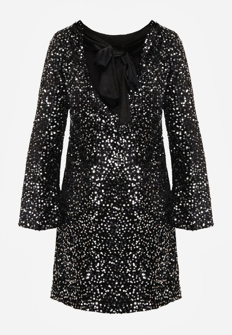 Srebrna Cekinowa Sukienka z Odkrytymi Plecami i Wiązaniem Diadina