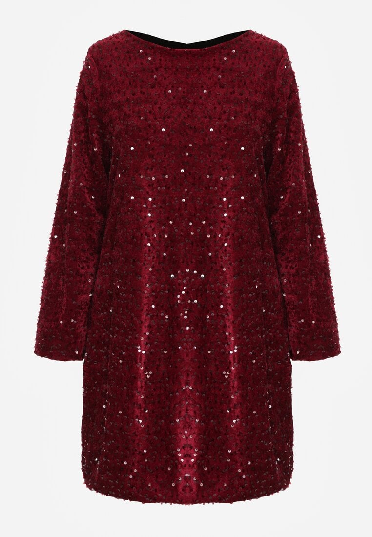 Czerwona Cekinowa Sukienka z Odkrytymi Plecami i Wiązaniem Diadina