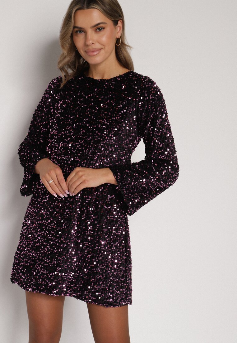 Różowa Cekinowa Sukienka z Odkrytymi Plecami i Wiązaniem Diadina