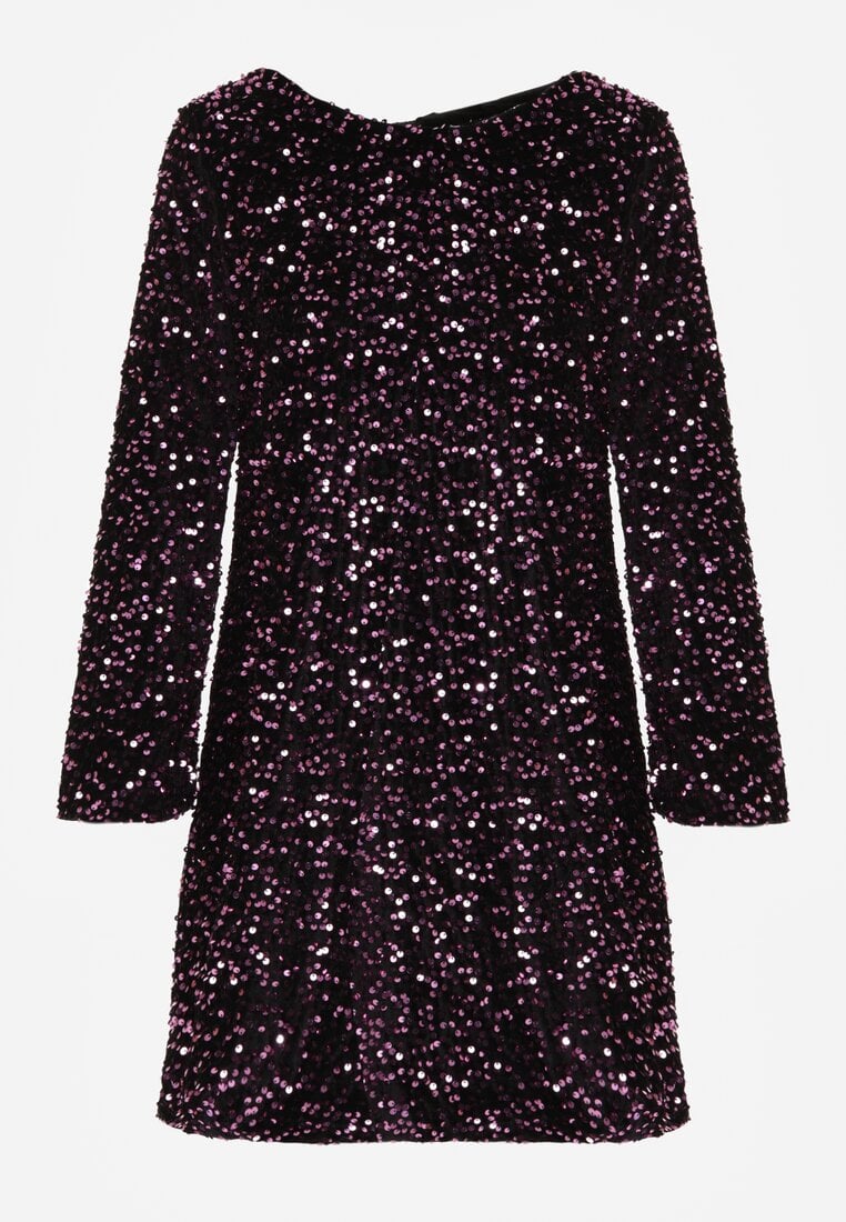 Różowa Cekinowa Sukienka z Odkrytymi Plecami i Wiązaniem Diadina