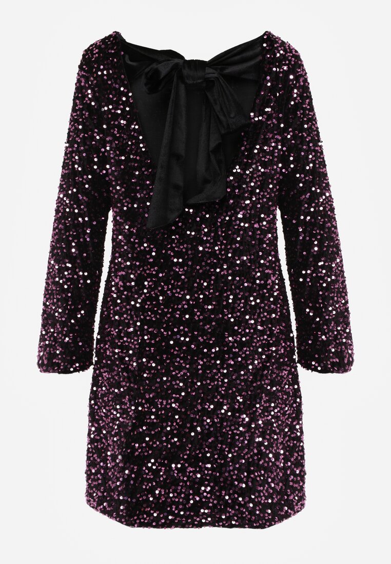 Różowa Cekinowa Sukienka z Odkrytymi Plecami i Wiązaniem Diadina