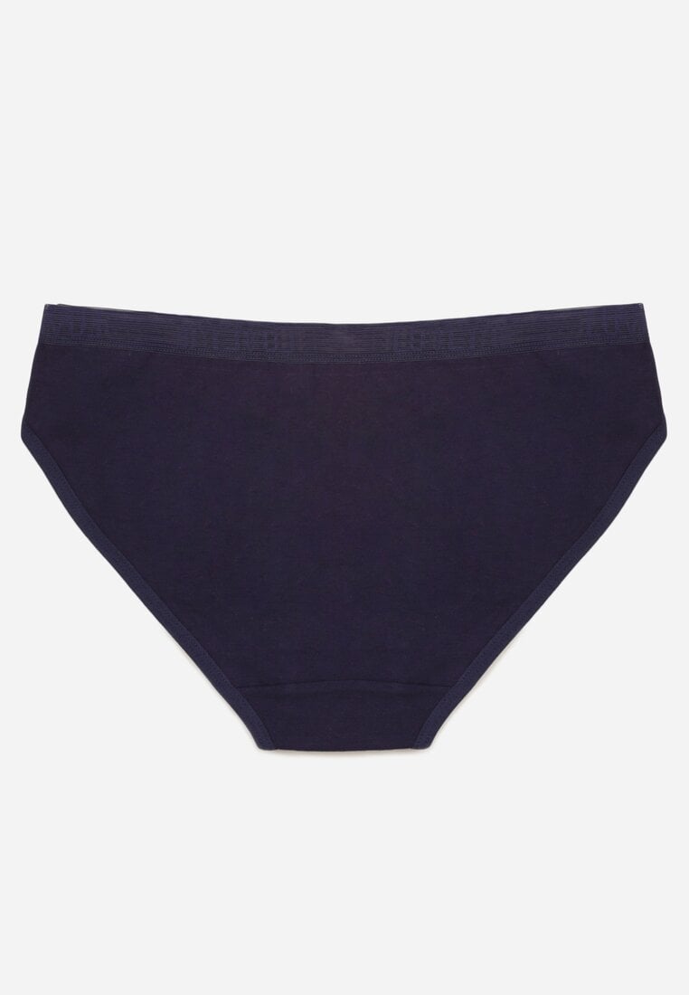 Granatowe Majtki Figi z Bawełną i Ozdobnymi Napisami Phioreia