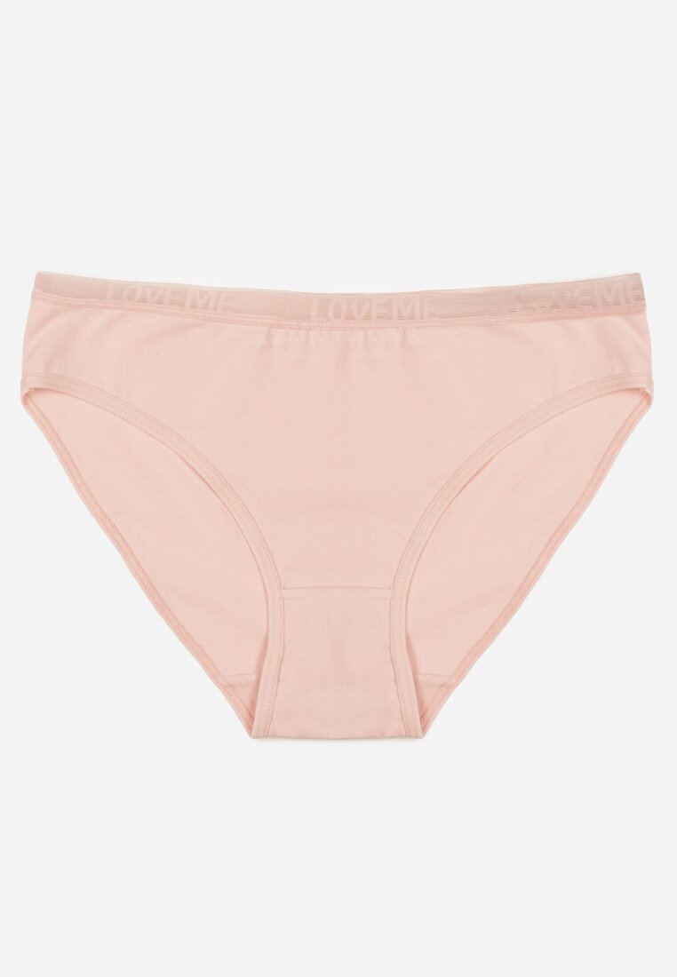 Jasnoróżowe Majtki Figi z Bawełną i Ozdobnymi Napisami Phioreia