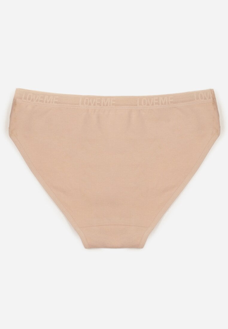 Beżowe Majtki Figi z Bawełną i Ozdobnymi Napisami Phioreia