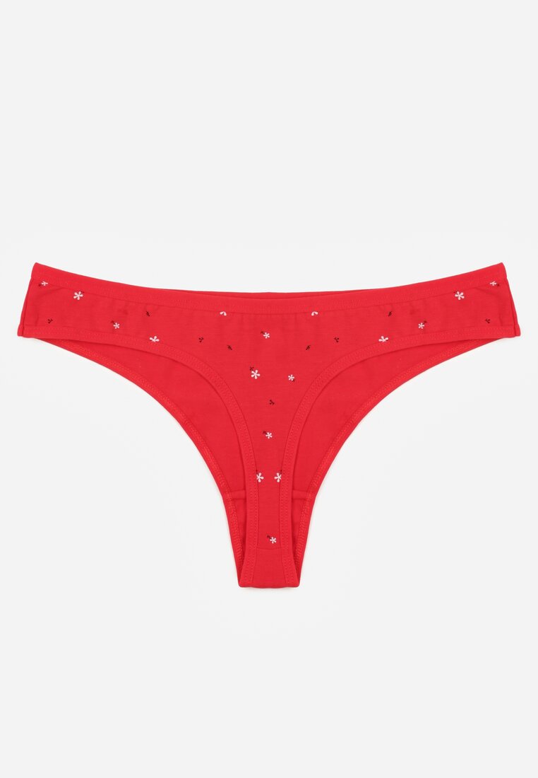 Czerwone Majtki Stringi z Bawełną w Kwiaty Calylia
