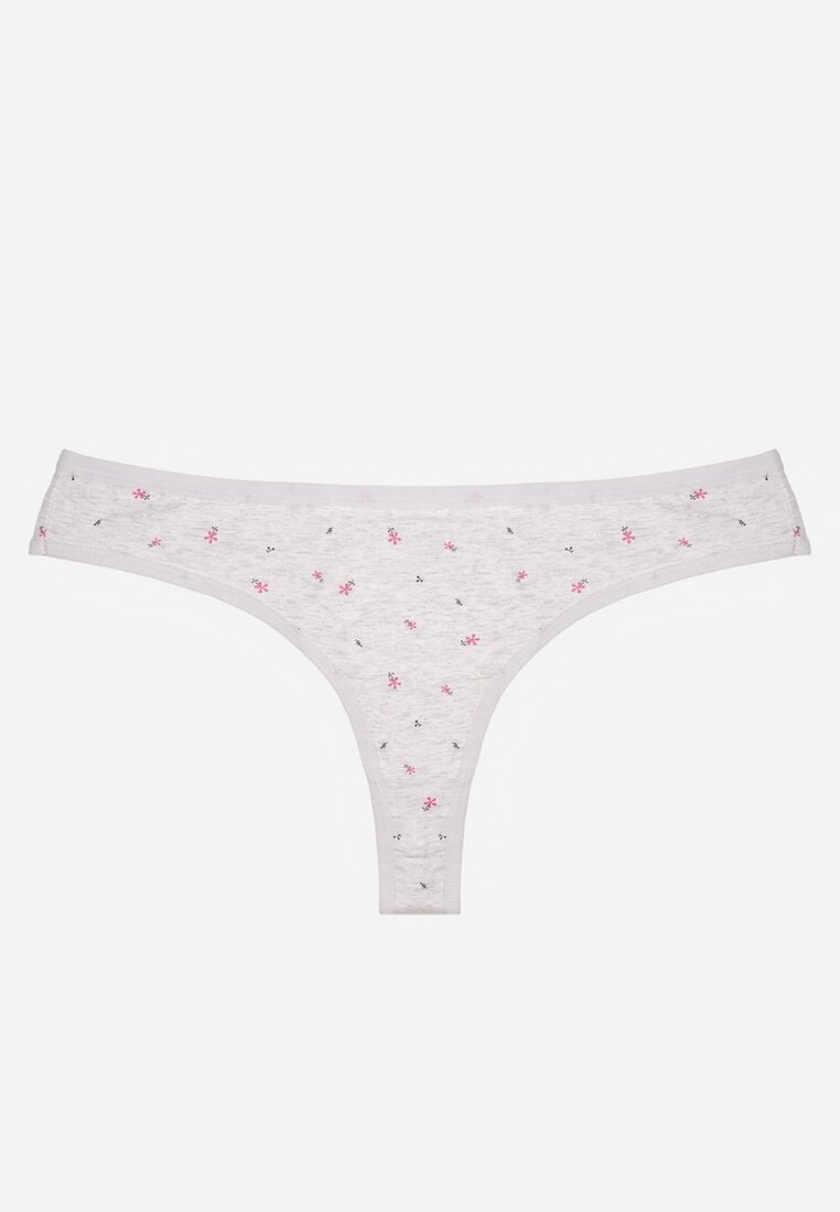 Jasnoszare Majtki Stringi z Bawełną w Kwiaty Calylia