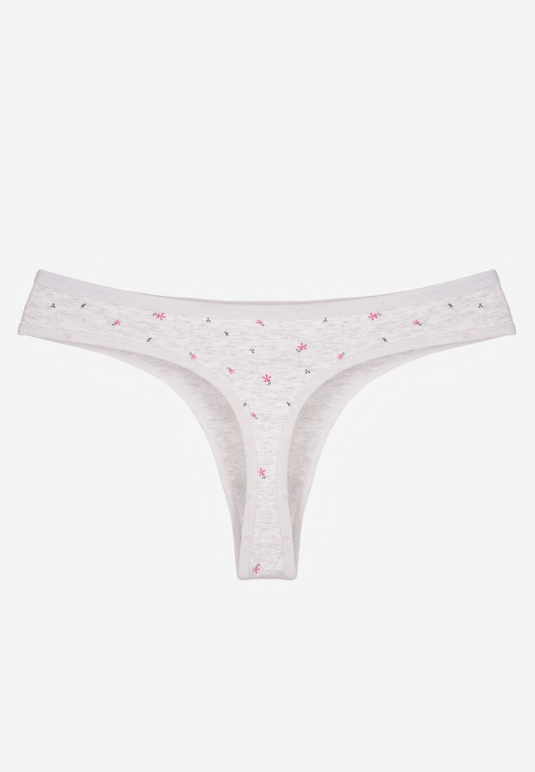 Jasnoszare Majtki Stringi z Bawełną w Kwiaty Calylia
