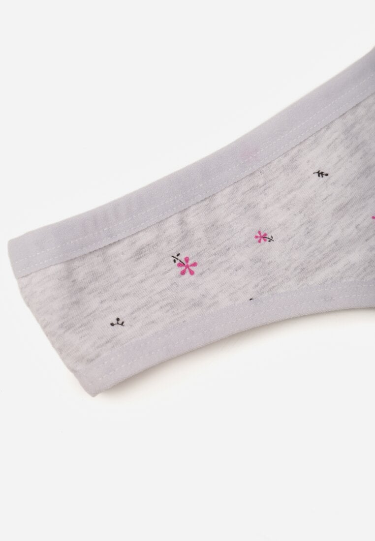 Jasnoszare Majtki Stringi z Bawełną w Kwiaty Calylia