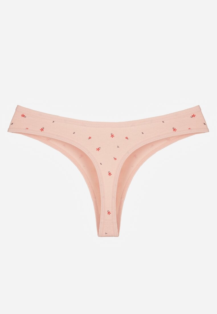 Jasnoróżowe Majtki Stringi z Bawełną w Kwiaty Calylia