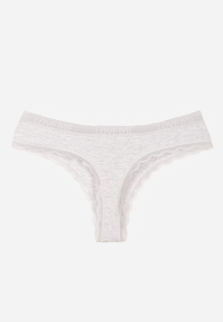 Jasnoszare Majtki Stringi z Subtelną Koronką z Bawełną Adriedah