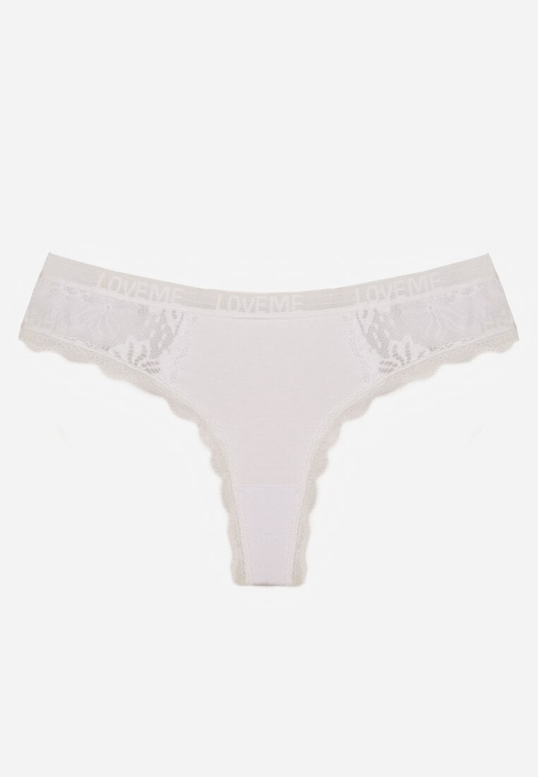 Białe Majtki Stringi z Subtelną Koronką z Bawełną Adriedah