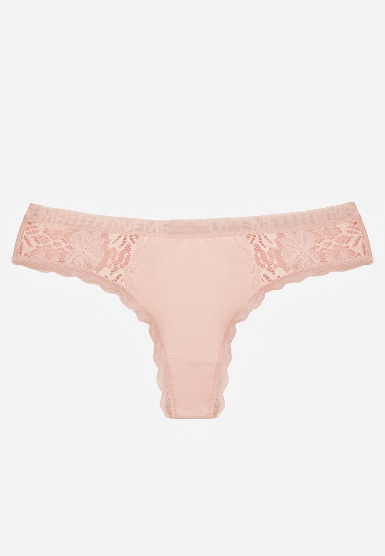 Jasnoróżowe Majtki Stringi z Subtelną Koronką z Bawełną Adriedah