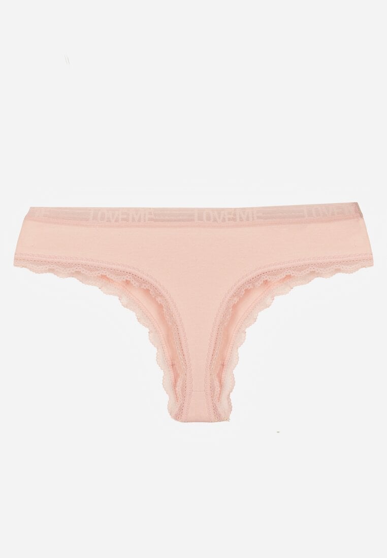 Jasnoróżowe Majtki Stringi z Subtelną Koronką z Bawełną Adriedah