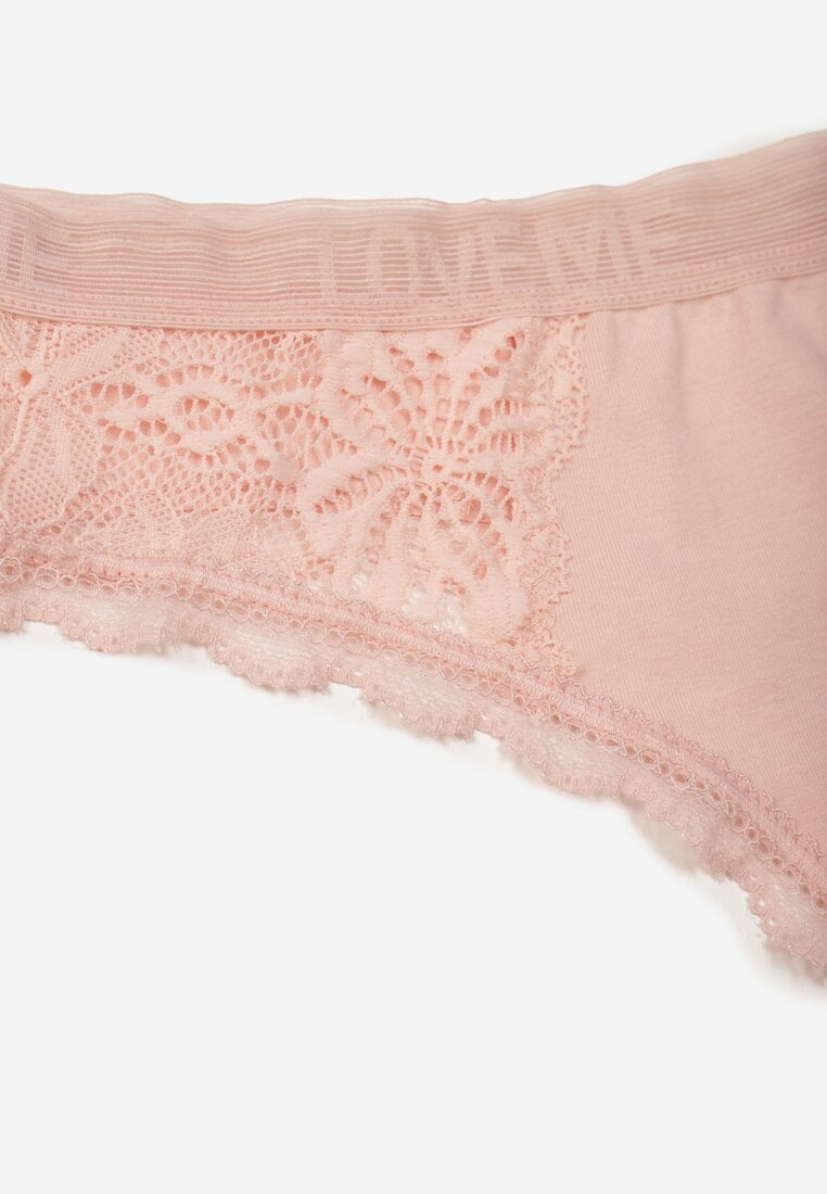 Jasnoróżowe Majtki Stringi z Subtelną Koronką z Bawełną Adriedah