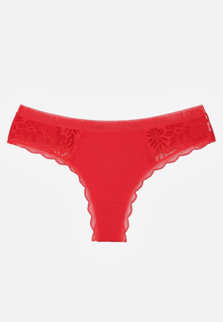 Czerwone Majtki Stringi z Subtelną Koronką z Bawełną Adriedah