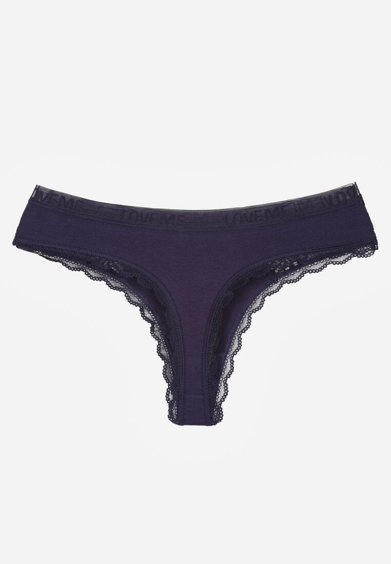 Granatowe Majtki Stringi z Subtelną Koronką z Bawełną Adriedah