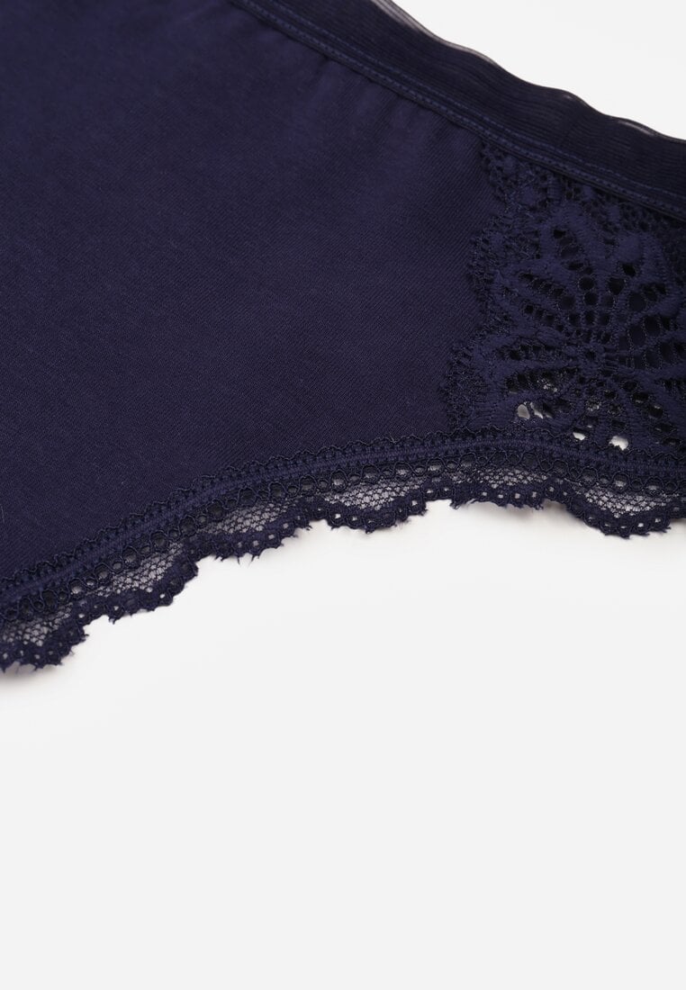 Granatowe Majtki Stringi z Subtelną Koronką z Bawełną Adriedah