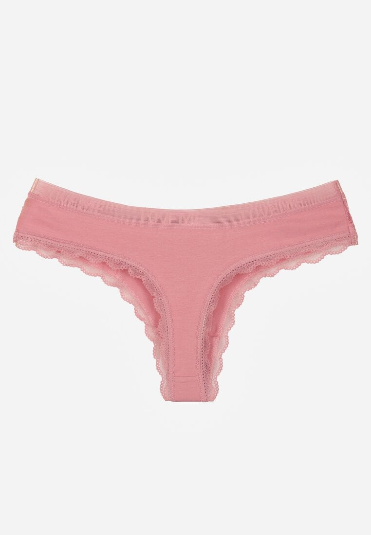 Ciemnoróżowe Majtki Stringi z Subtelną Koronką z Bawełną Adriedah
