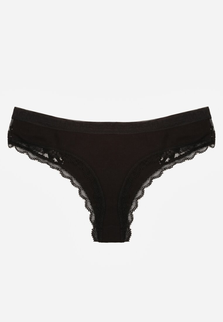Czarne Majtki Stringi z Subtelną Koronką z Bawełną Adriedah