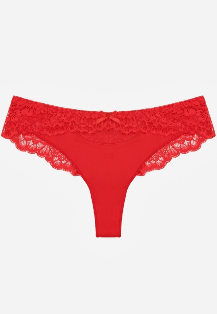 Czerwone Majtki Typu Stringi z Koronką Nedareanes