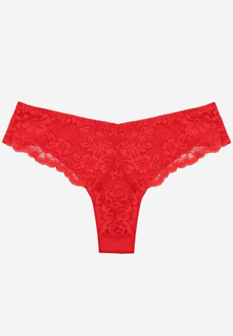 Czerwone Majtki Typu Stringi z Koronką Nedareanes