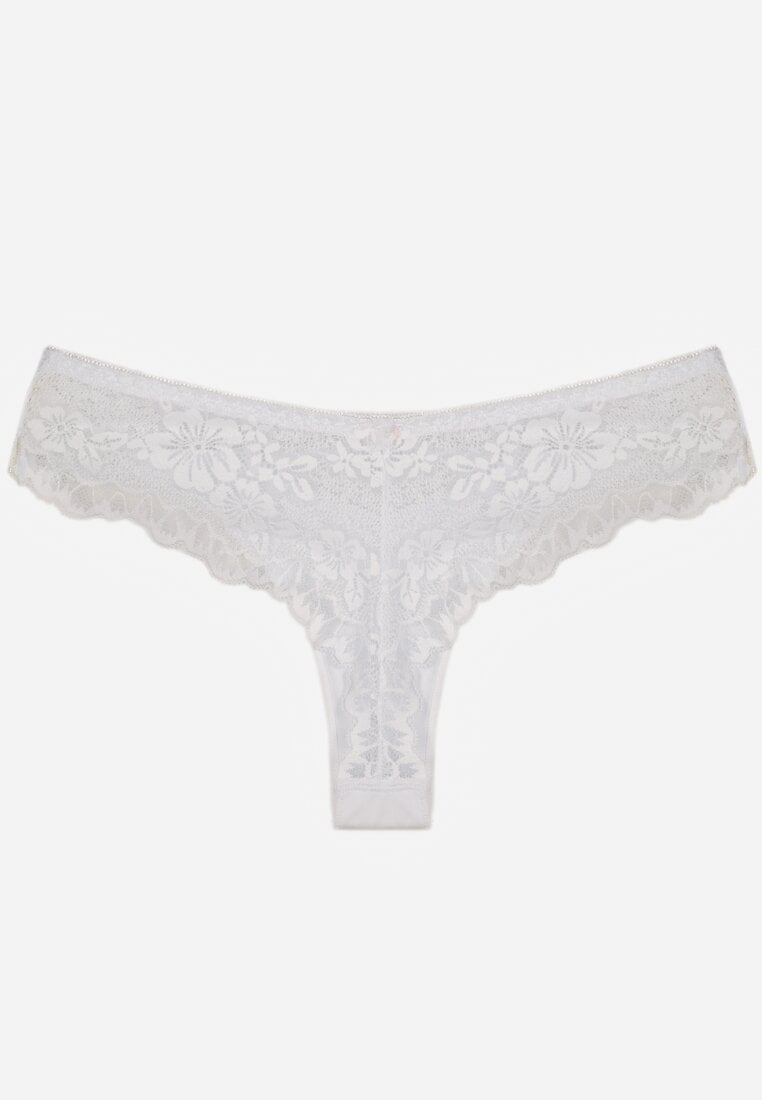 Białe Majtki Typu Stringi z Koronką Nedareanes