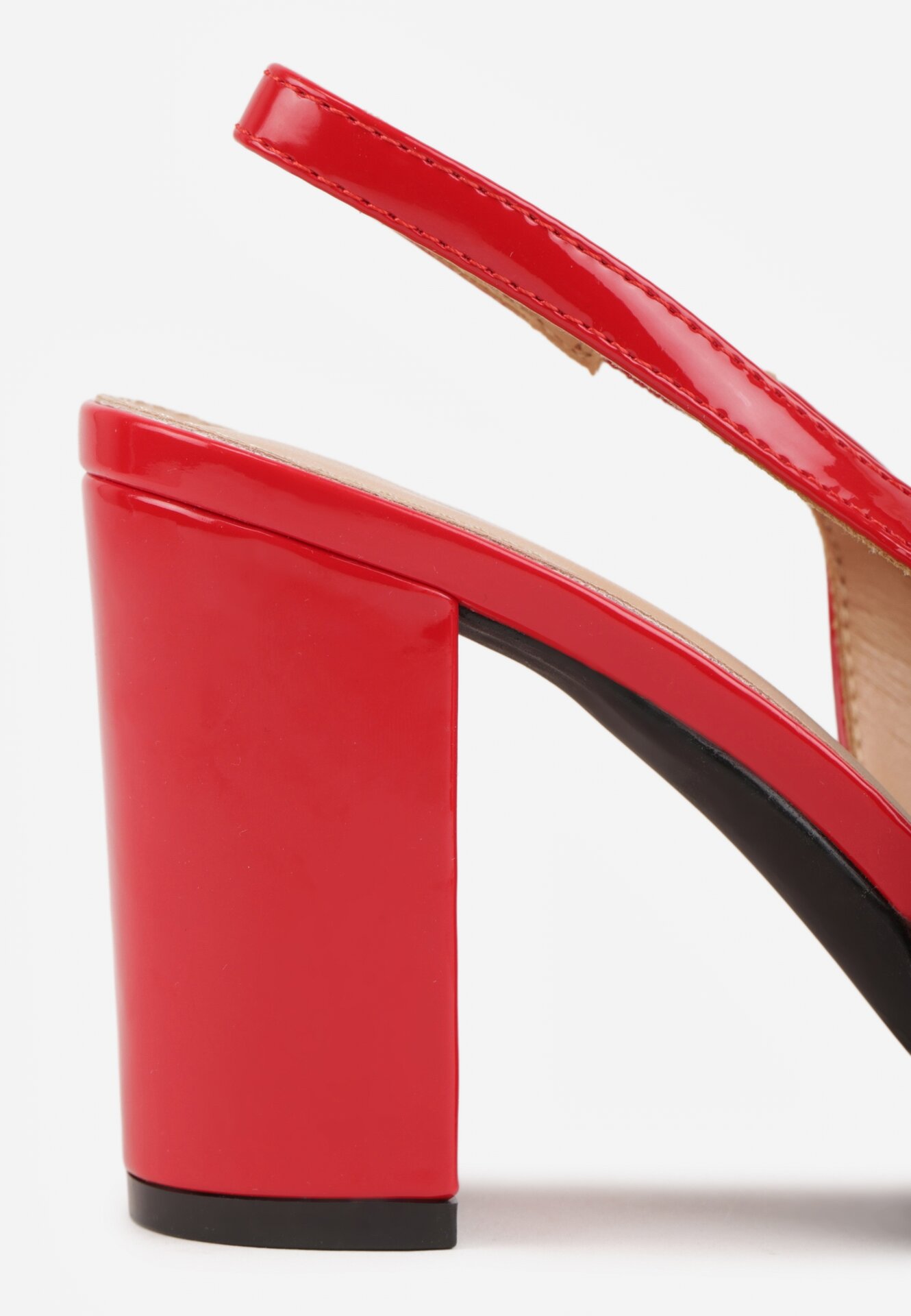 Czerwone Lakierowane Sandały na Obcasie Bez Pięty Halavea