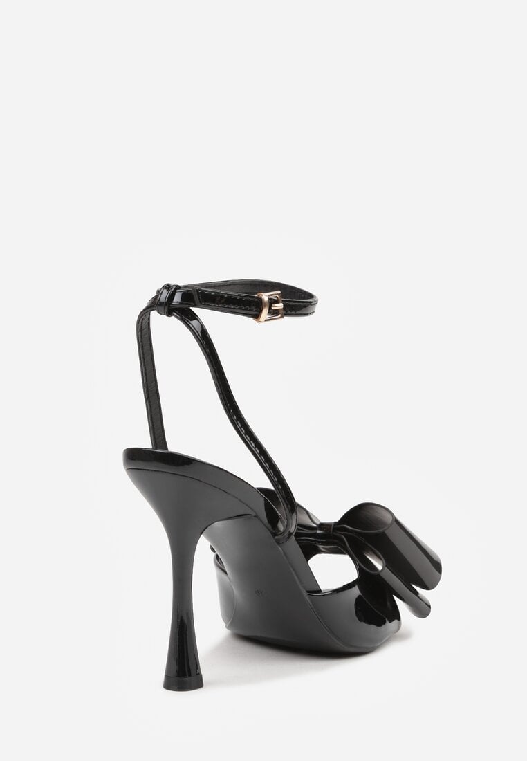 Czarne Sandały Lakierowane Ozdobione Kokardkami Varona