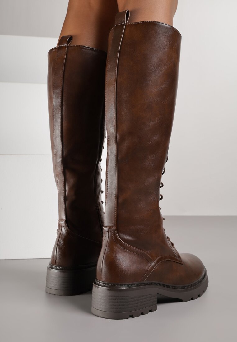 Brązowe Kozaki w Stylu Workerów Cahrarah