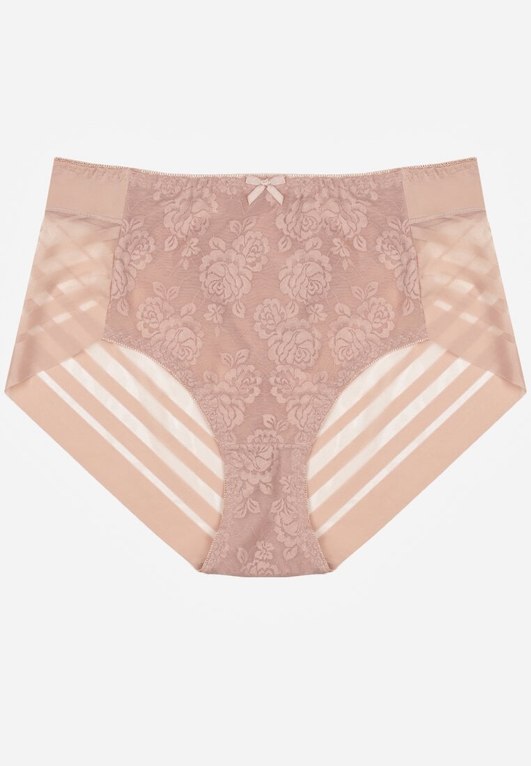 Różowe Majtki Figi z Wysokim Stanem Zdobione Koronką i Siateczką Helieth