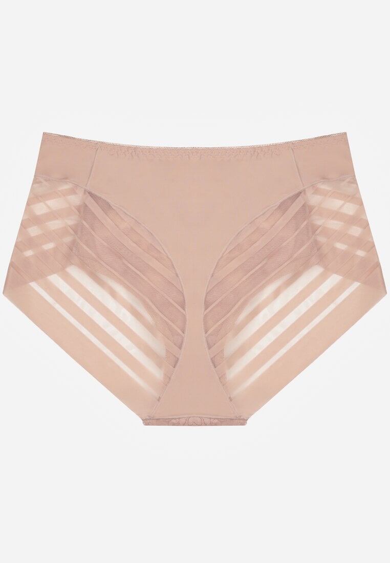 Różowe Majtki Figi z Wysokim Stanem Zdobione Koronką i Siateczką Helieth