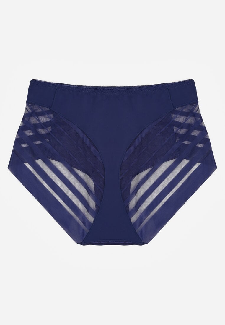 Granatowe Majtki Figi z Wysokim Stanem Zdobione Koronką i Siateczką Helieth