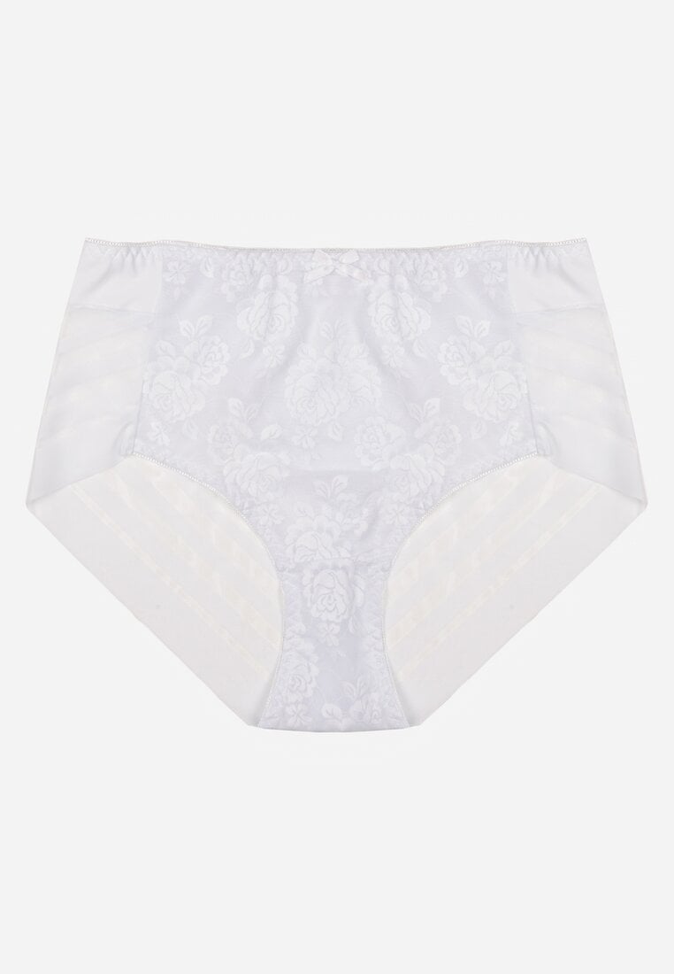 Białe Majtki Figi z Wysokim Stanem Zdobione Koronką i Siateczką Helieth
