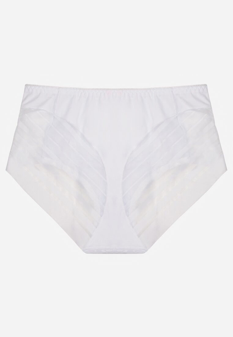 Białe Majtki Figi z Wysokim Stanem Zdobione Koronką i Siateczką Helieth