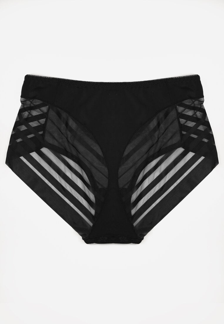 Czarne Majtki Figi z Wysokim Stanem Zdobione Koronką i Siateczką Helieth