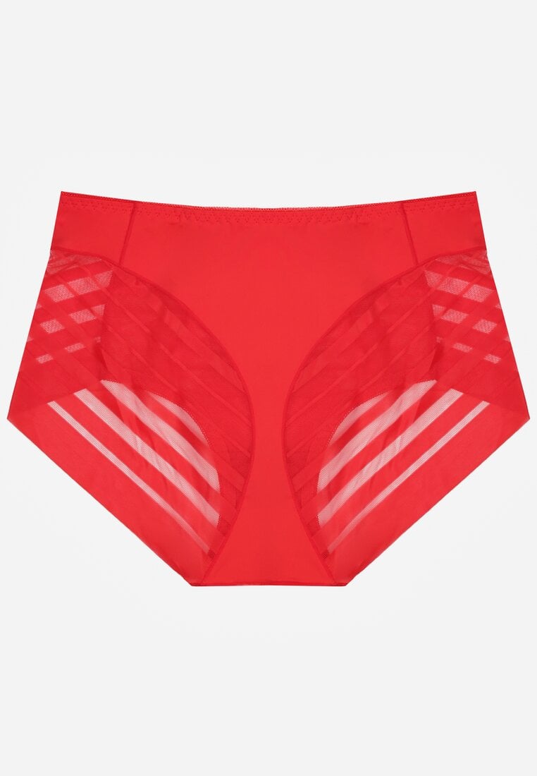 Czerwone Majtki Figi z Wysokim Stanem Zdobione Koronką i Siateczką Helieth