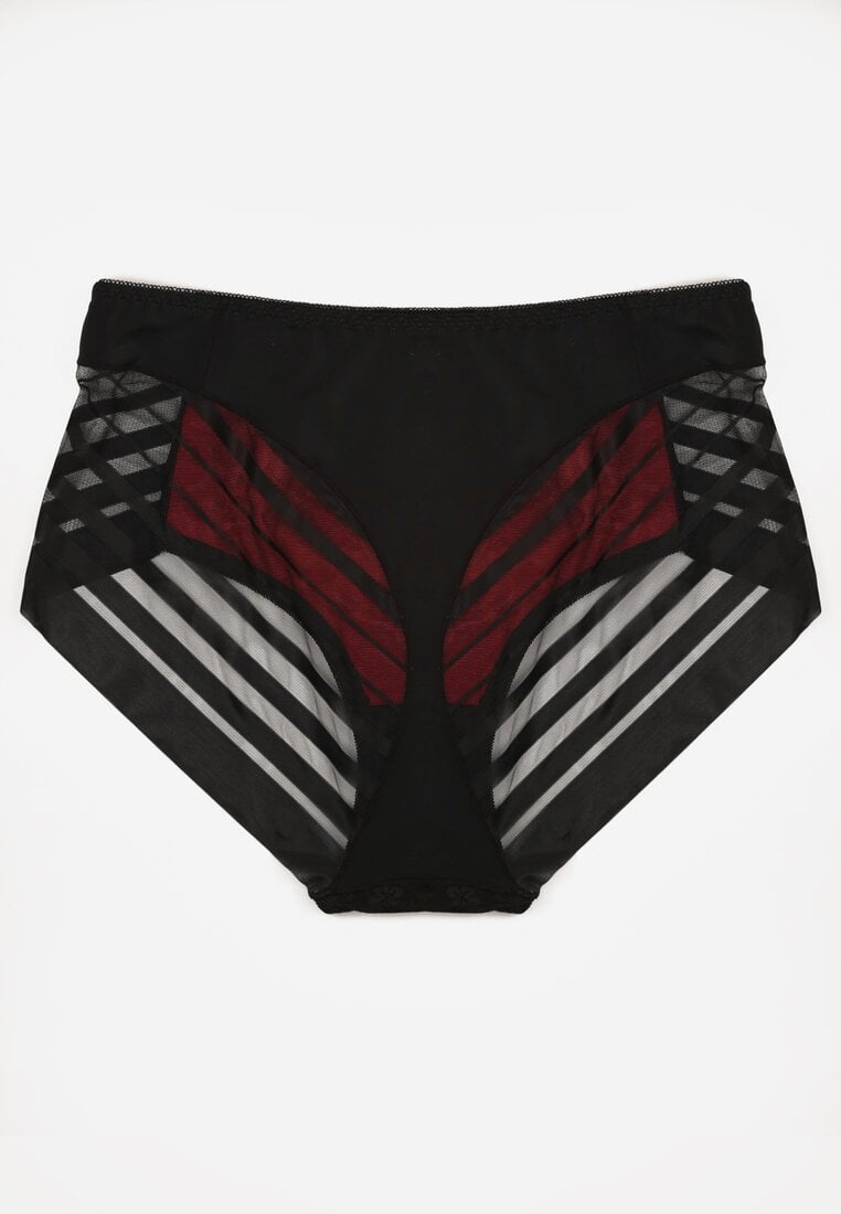 Czarno-Czerwone Majtki Figi z Wysokim Stanem Zdobione Koronką i Siateczką Helieth
