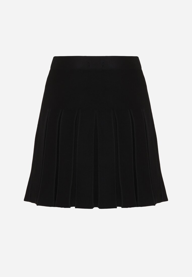 Czarna Plisowana Spódnica z Wiskozą z Wysokim Stanem Nesadoe