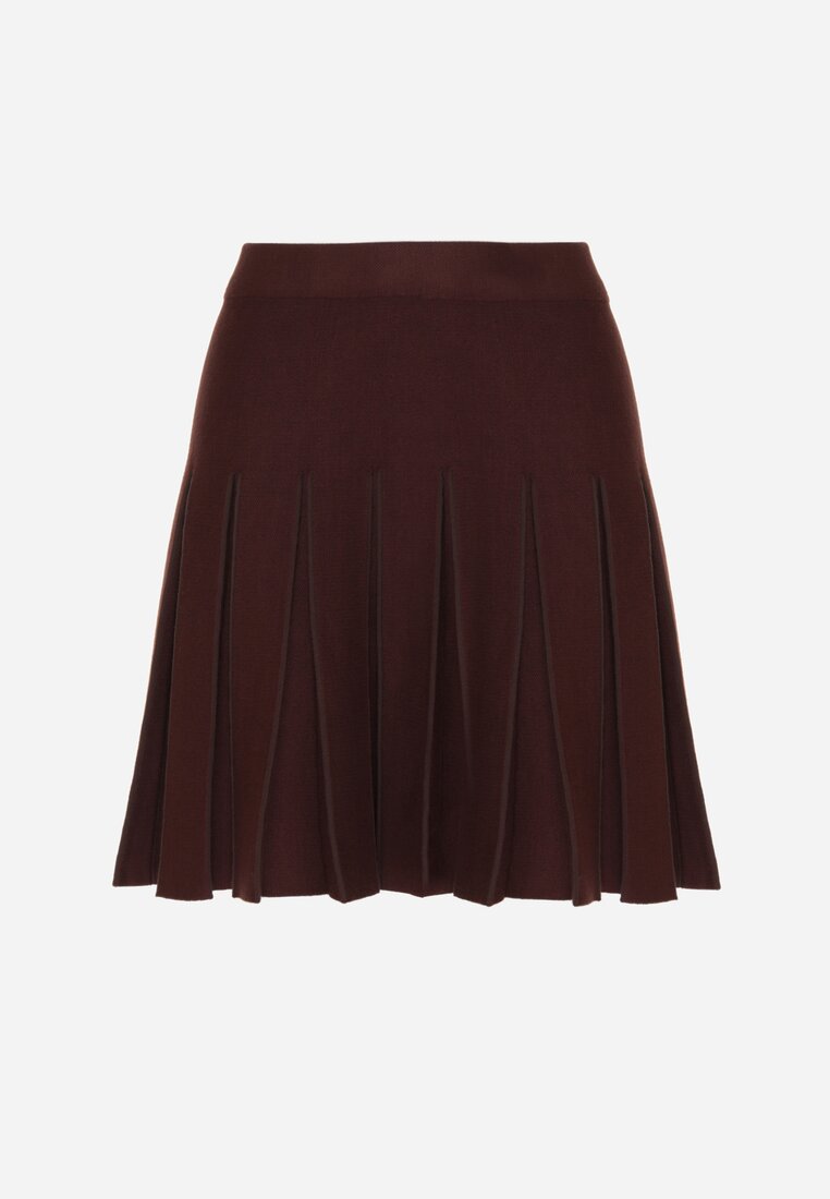 Brązowa Plisowana Spódnica z Wiskozą z Wysokim Stanem Nesadoe