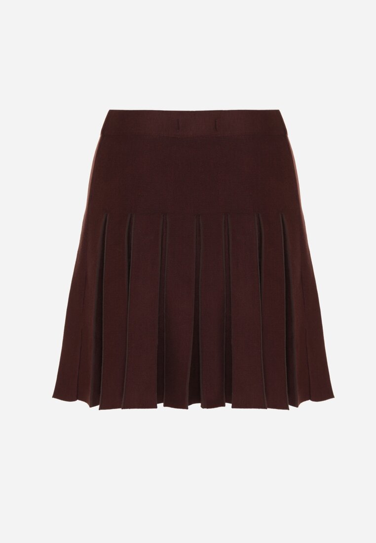 Brązowa Plisowana Spódnica z Wiskozą z Wysokim Stanem Nesadoe
