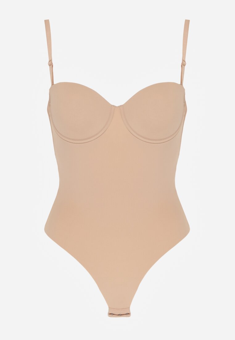 Beżowe Body Bieliźniane do Ubrań z Wyciętymi Plecami i Odkrytymi Ramionami Urilvia